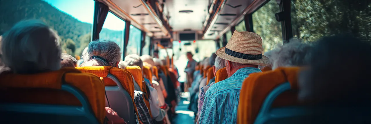 Bequemes sitzen auf Busfahrten