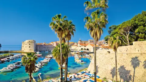 Festungsstadt Dubrovnik mit Palmen und Strand-placeholder